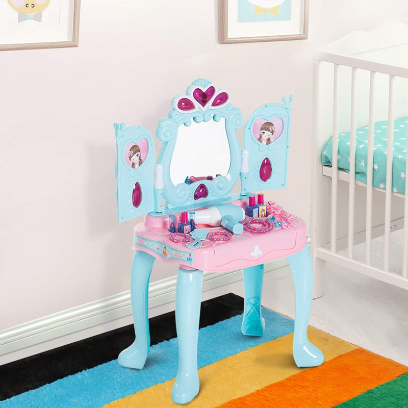 Zoomie Kids Platte Piano Princess Pretend Play Vanity Set with Mirror